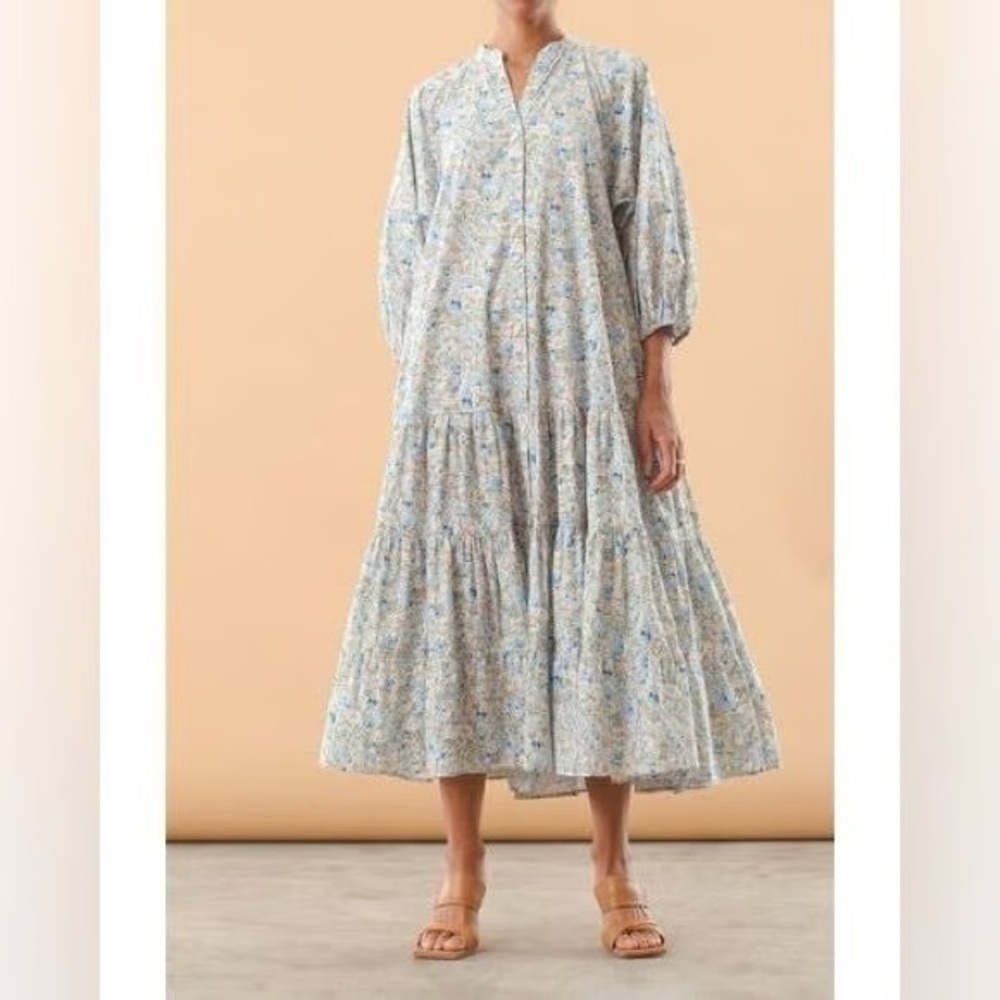Mable Relaxed Fit Tiered Floral Midi Shirt Dress cottagecore prairie size Small - Picture 8 of 8